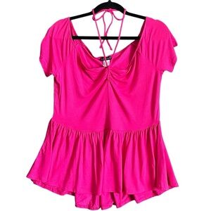 VENUS Pink Ruched Tie Front Peplum High Low Blouse Top